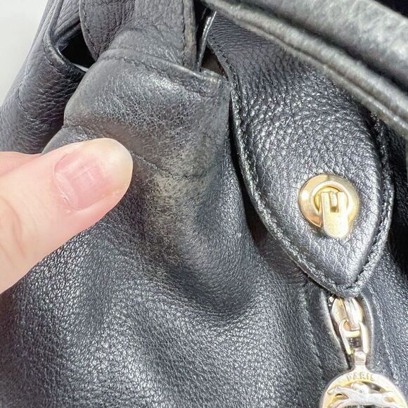 Longchamp RARE Vintage 90s Black Leather Drawstring Backpack Bag - Picture 10 of 15